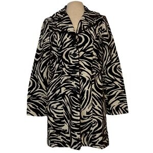 Vintage Bentley A Linen Blend Zebra Mid Length Overcoat Womens Small Velvet Soft